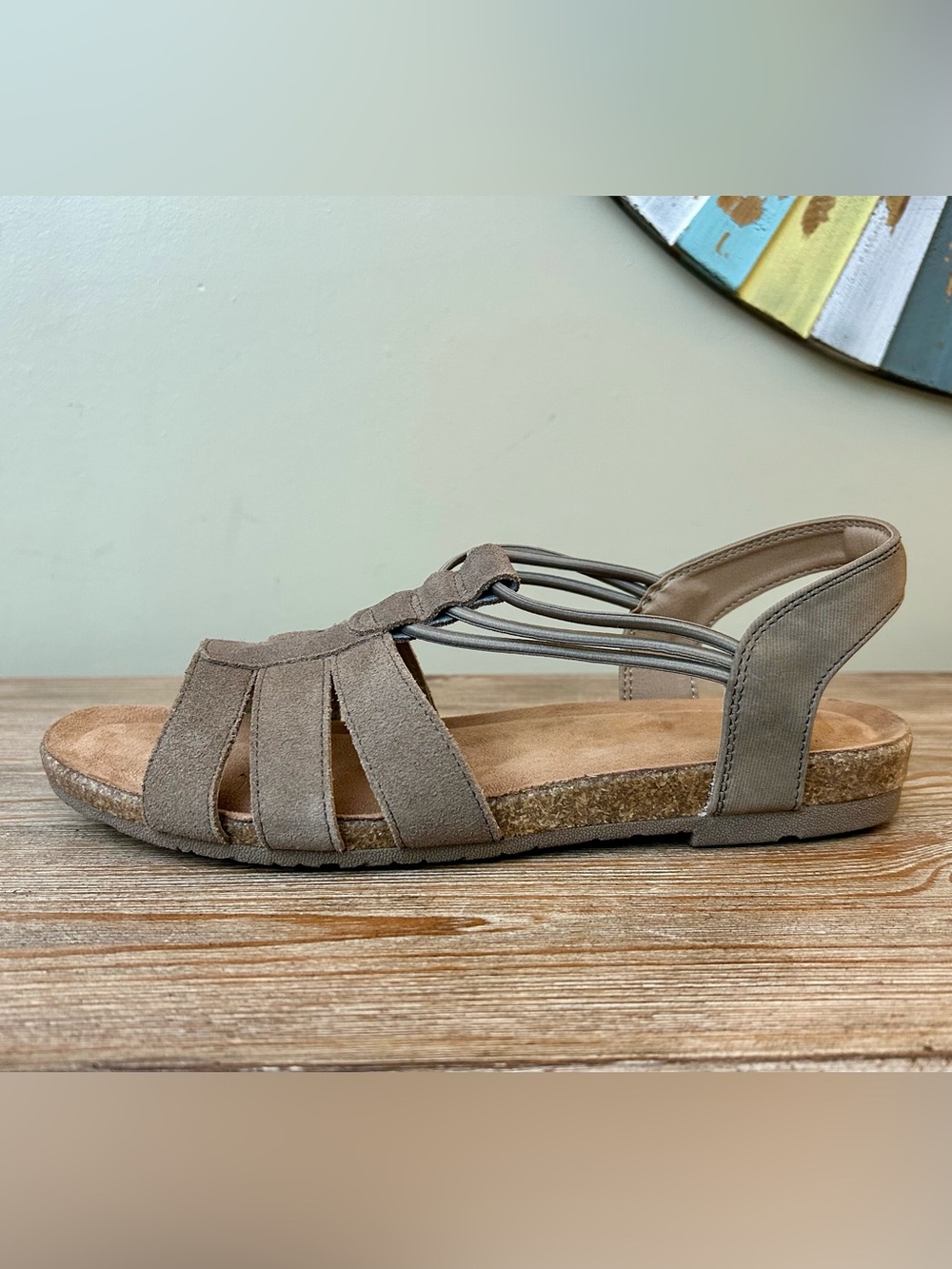 Earth Origins Laney Suede Slingback Comfort Sandals Taupe Women’s Size 8.5
